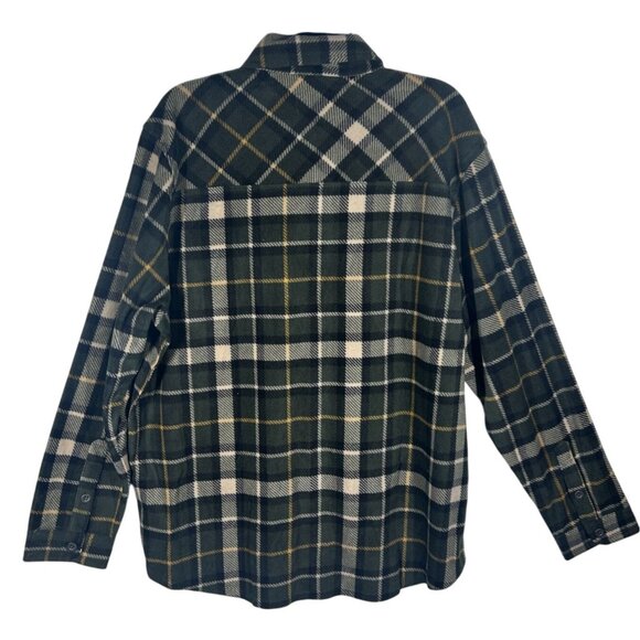 Freedom Foundry Fleece Shirt Mens L Plaid Green & Beige Long‎ Sleeve - Picture 2 of 9